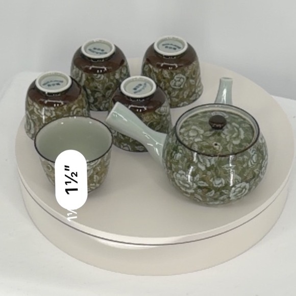 Arita Ware Japanese Tea Set Green Floral Teapot Cups Made in Japan Vintage 96-04